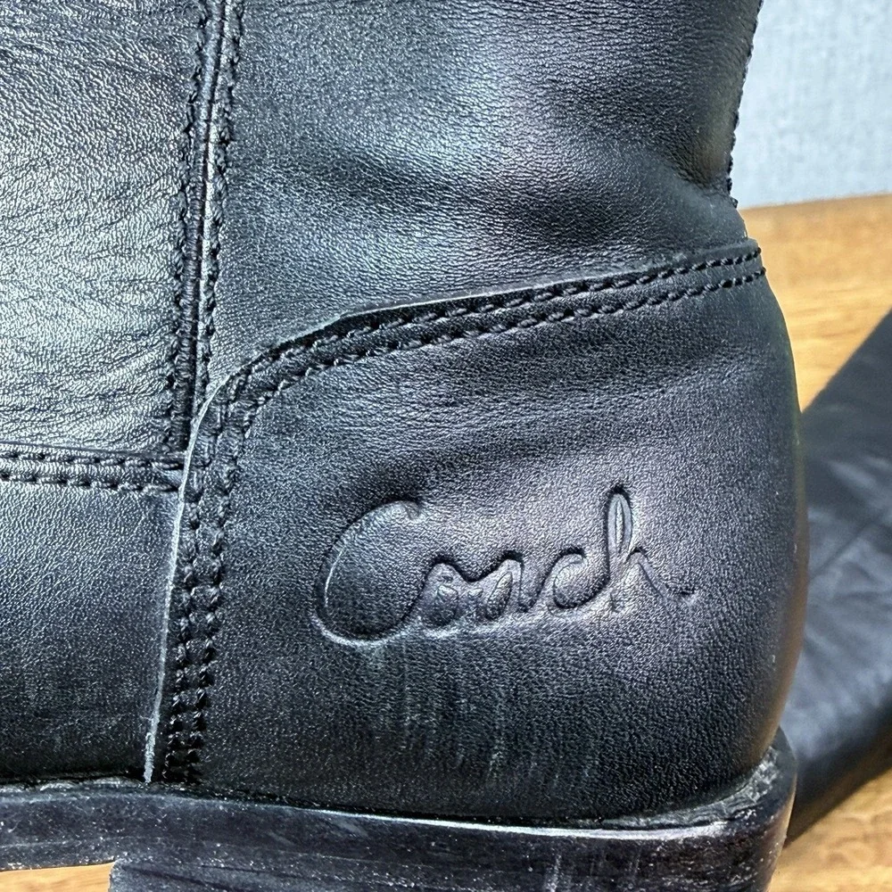 Coach Joele A7088 Black Leather Knee High Riding Boots Buckle Round Toe US 7.5 B